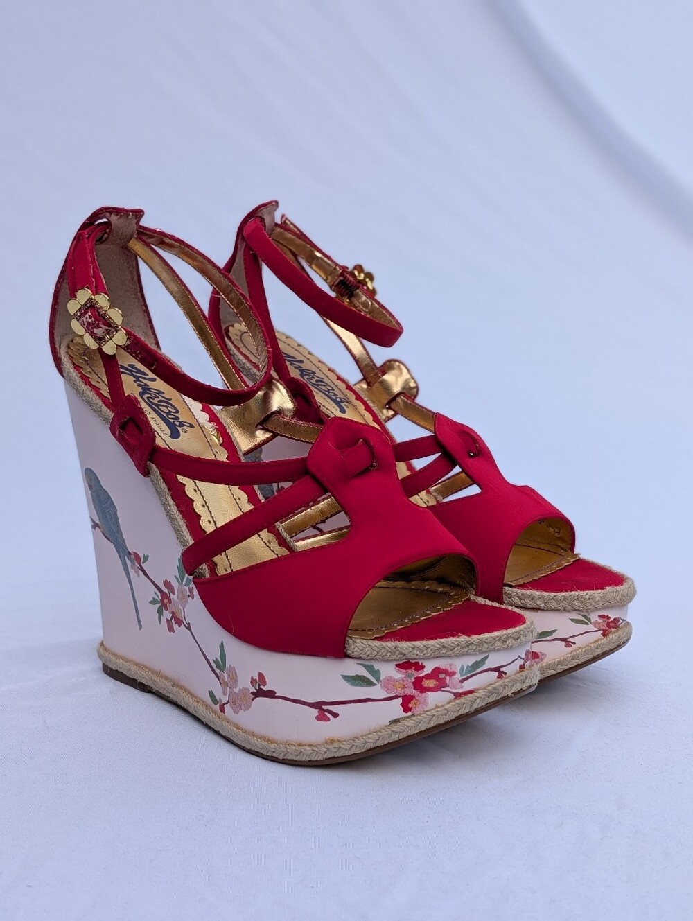 Vintage Hale Bob Red Birdie Wedge Heels